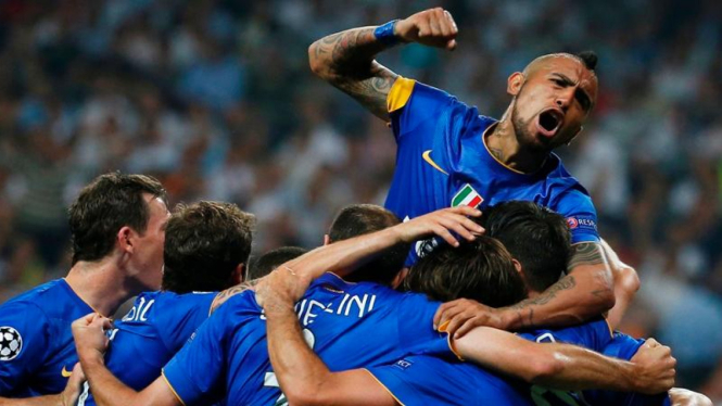 Pemain Juventus merayakan kemenangan atas Real Madrid