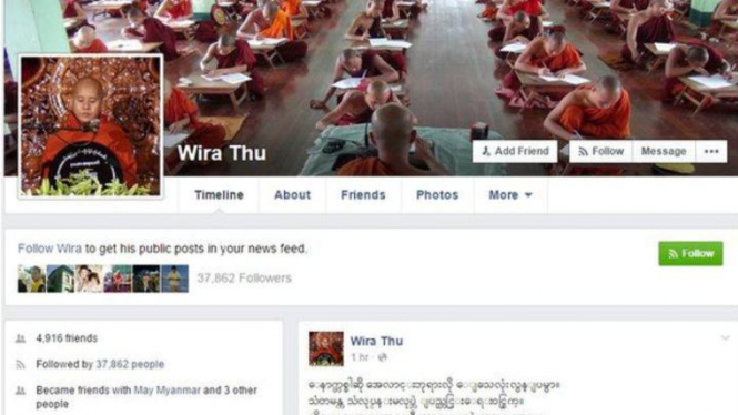 Laman Facebook Ashin Wirathu