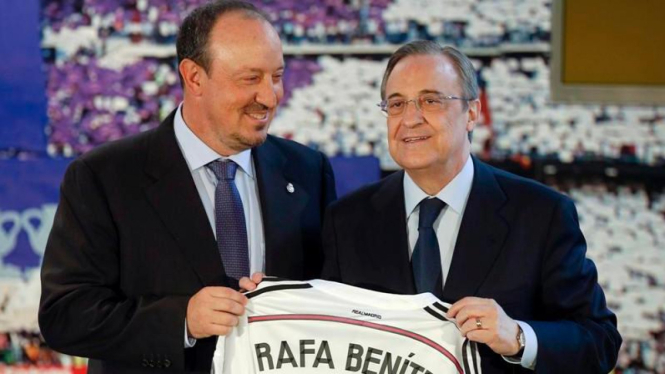 Rafael Benitez bersama Presiden Real Madrid, Florentino Perez