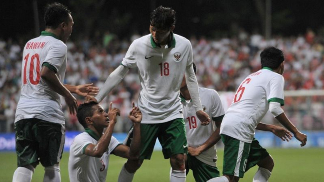 Pemain timnas Indonesia U-23 rayakan gol di SEA Games 2015
