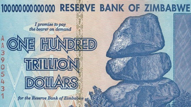 Uang kertas pecahan 100 Triliun Dolar Zimbabwe