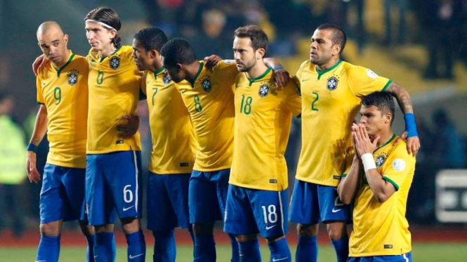 Reaksi pemain Brasil saat kalah dari Paraguay