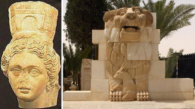 Patung dewi dan singa di kuil al-Lat berusia 2000 tahun.