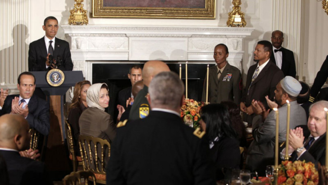 Presiden Barack Obama saat halal bihalal dengan masyarakat Muslim AS di Gedung Putih, Washington DC.