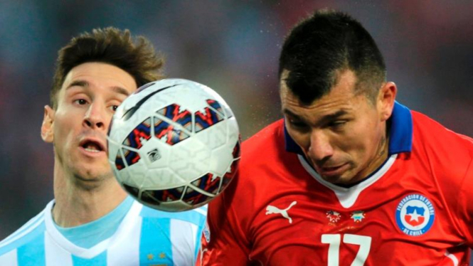 Pemain Argentina, Lionel Messi, saat lawan Chile