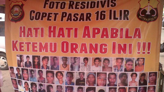 Polisi memajang foto copet Pasar  16 Ilir Palembang
