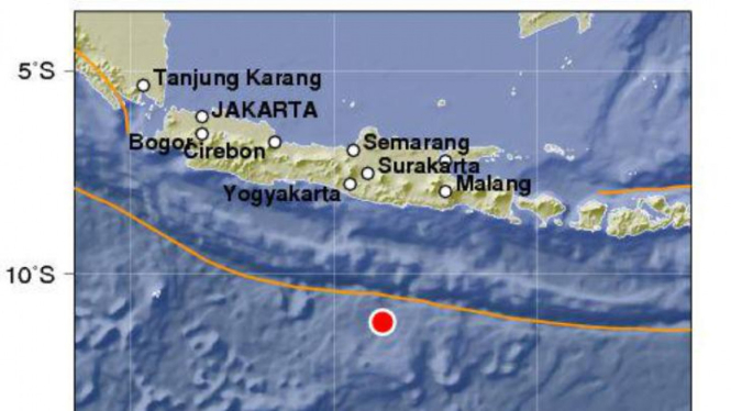 Lokasi gempa bumi di Trenggalek