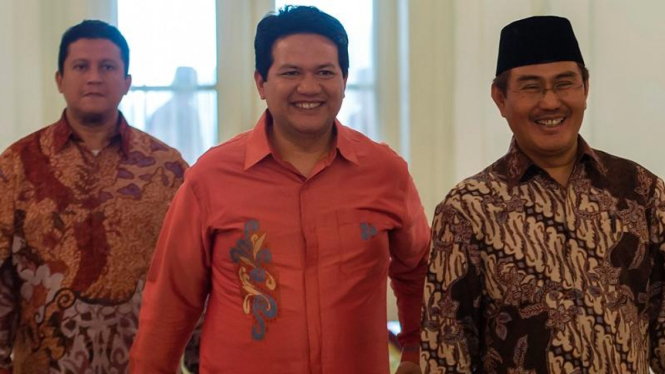 Ketua KPU Ketua Bawaslu Muhammad dan Ketua Dewan DKPP Jimly Asshiddiqie