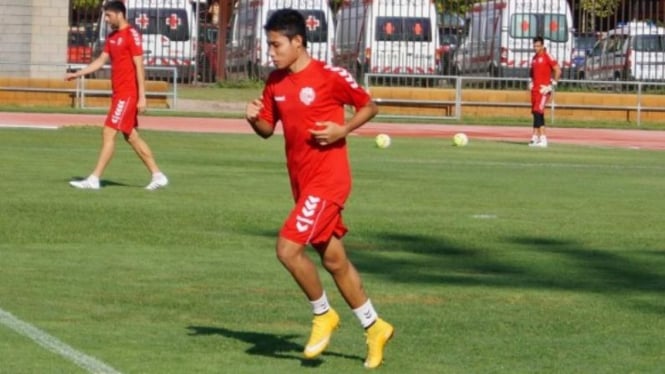 Evan Dimas saat latihan dengan UE Llagostera