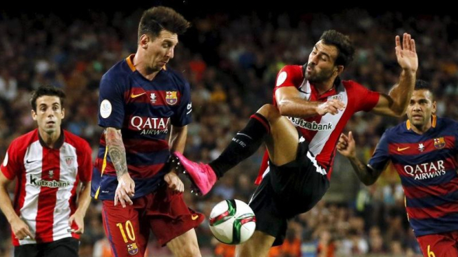 Pemain Barcelona, Lionel Messi, saat lawan Athletic Bilbao