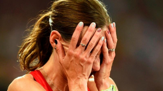 Pelari Amerika Serikat, Molly Huddle usai gagal merebut medali