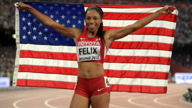 Pelari AS Allyson Felix memenangkan medali emas 400 meter wanita di IAAF. 