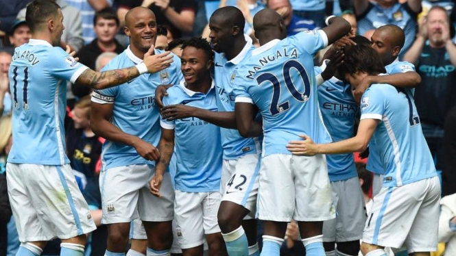 Pemain Manchester City merayakan gol