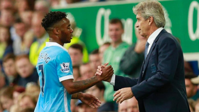 Raheem Sterling (kiri) dan Manuel Pellegrini (kanan)