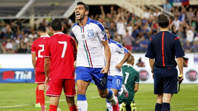 Striker Italia, Graziano Pelle usai mencetak gol ke gawang Malta