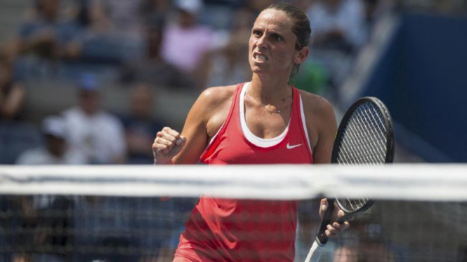 Roberta Vinci merayakan kemenangan di perempat final US Open.