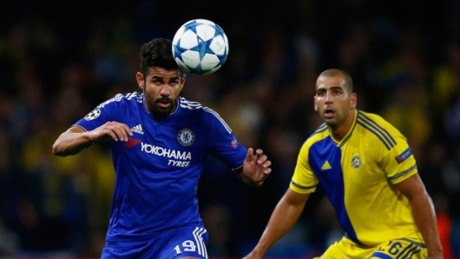 Pemain Chelsea, Diego Costa, saat lawan Maccabi Tel Aviv