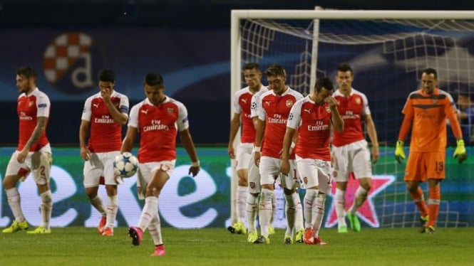 Reaksi pemain Arsenal saat kalah dari Dinamo Zagreb