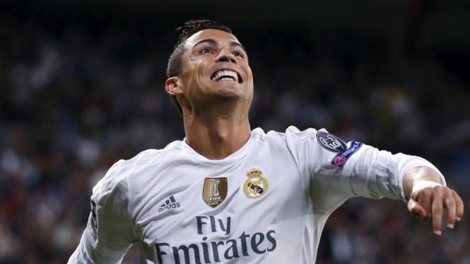 Pemain Real Madrid, Cristiano Ronaldo, rayakan gol