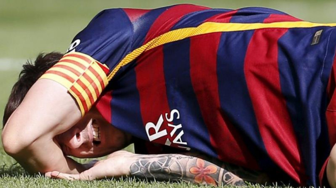 Lionel Messi meringis di laga La Liga antara Barcelona dan Las Palmas