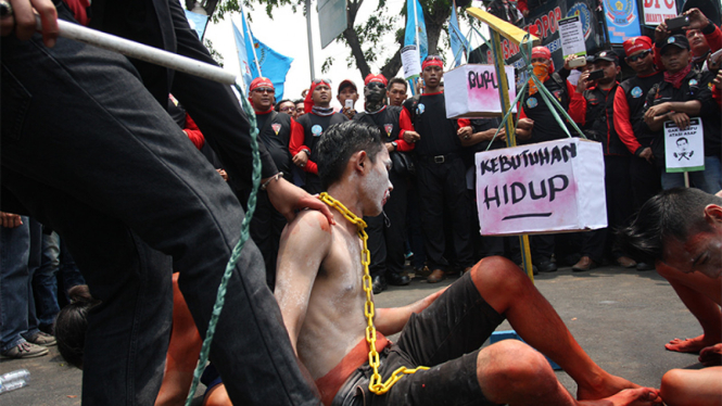 Ilustrasi demo buruh di Jakarta