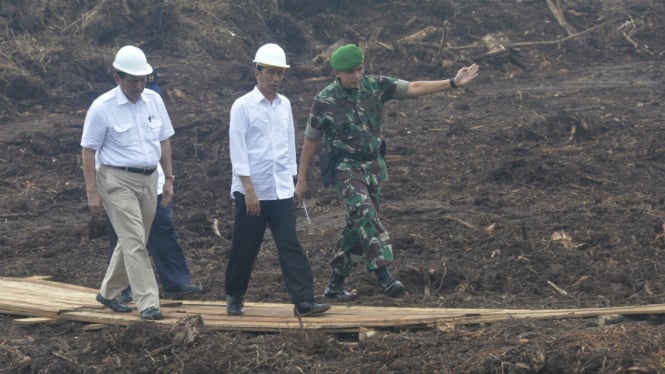 Presiden Jokowi saat meninjau pembangunan infrastruktur di Kalimantan Tengah. 