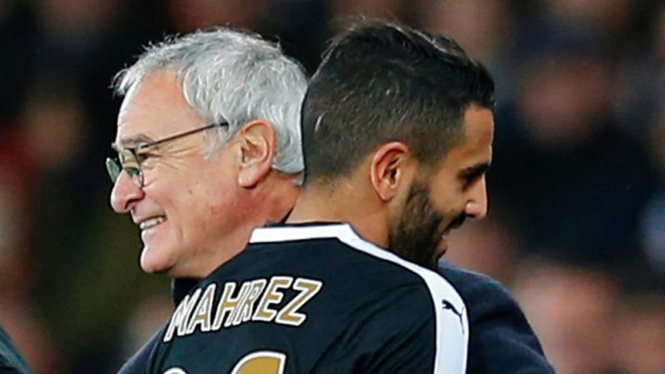 Pelatih dan pemain Leicester City, Claudio Ranier dan Riyad Mahrez