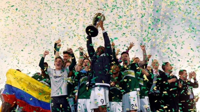 Pemain Portland Timbers rayakan juara MLS Cup