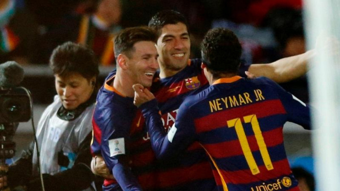 Pemain Barcelona rayakan gol di final Piala Dunia Klub