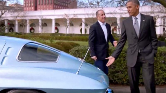 Presiden AS Barack Obama bersama komedian Jerry Seinfeld.