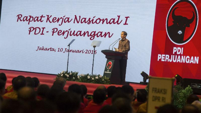 Presiden Joko Widodo pada acara pembukaan Rapat Kerja Nasional I PDI Perjuangan.
