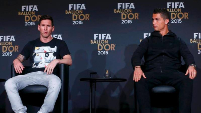 Lionel Messi dan Cristiano Ronaldo di Ballon d'Or 2015