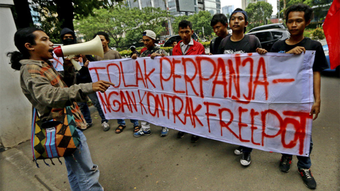 Aksi massa menolak perpanjangan kontrak PT Freeport Indonesia sudah berulangkali terjadi/Ilustrasi tolak Freeport.