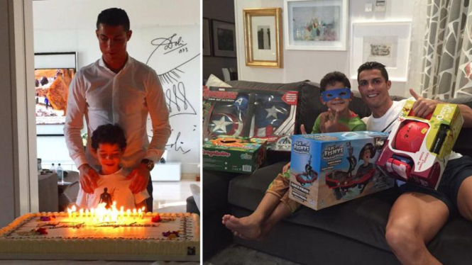 Cristiano Ronaldo bersama putranya.