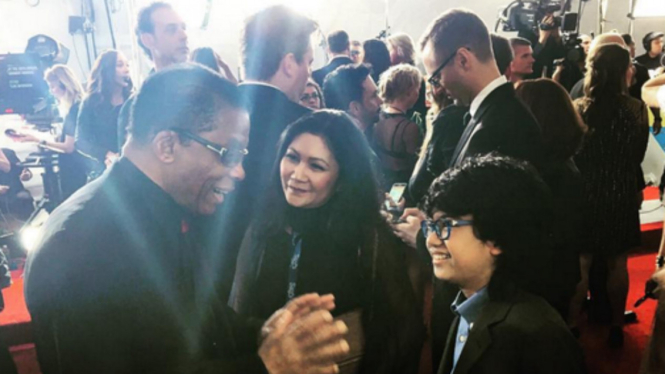 Herbie Hancock dan Joey Alexander di acara Grammy Awards ke-58 di Los Angeles, California, Senin, 15 Februari 2016 waktu setempat.