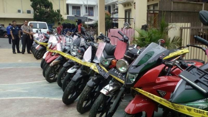 Motor Sitaan dari Sukabumi di Polres Depok