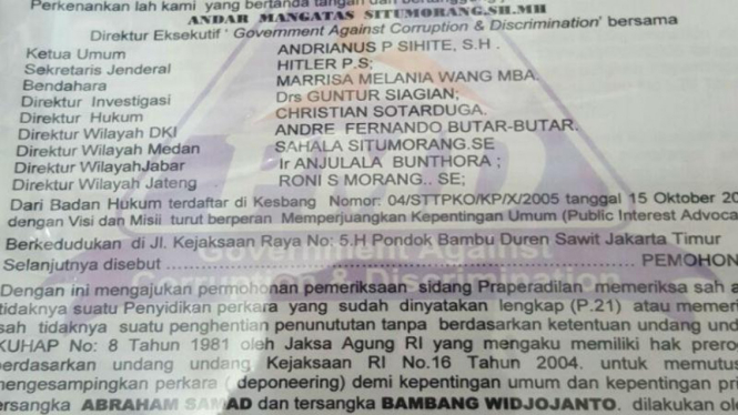  Deponering kasus Bambang Widjojanto dan Abraham Samad digugat ke praperadilan