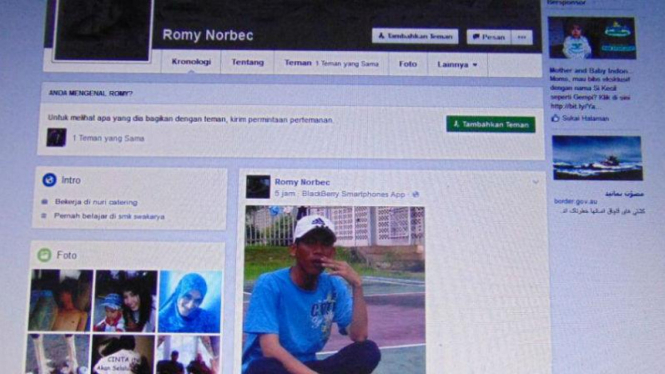 Akun Facebook Romy Norbec, Napi di Rutan Pakjo, Palembang, Sumsel