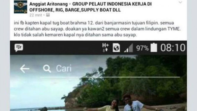 Facebook Kapten Kapal Tugboat berbendera Indonesia, Brahma 12