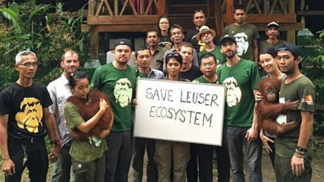 Aktor dunia Leonardo DiCaprio menyampaikan dukungannya atas perlindungan ekosistem Leuser di Aceh, Minggu (27/3/2016).