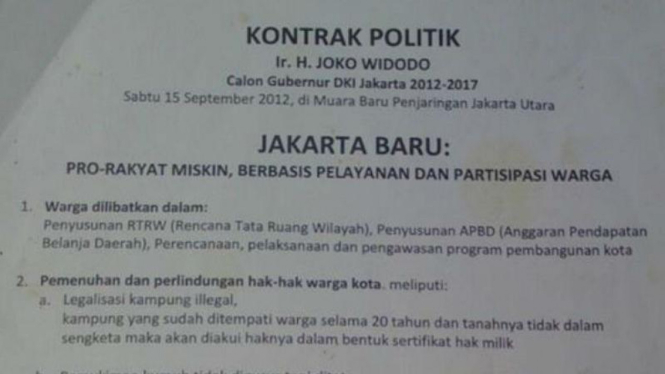 Kontrak politik Jokowi - Ahok saat Pilkada DKI 2012.