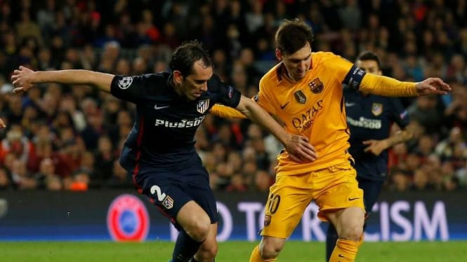 Pertandingan Barcelona melawan Atletico Madrid di Liga Champions.