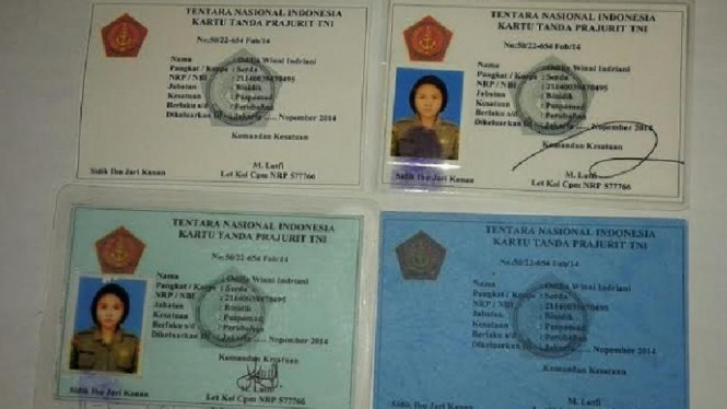 Kartu anggota TNI Palsu yang dipakai Odilia.