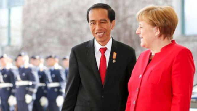 Presiden Joko Widodo bersama Kanselir Jerman Angela Merkel, di Kota Berlin pada 2016.