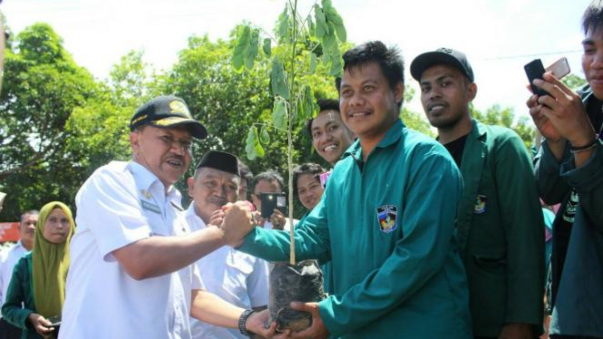 Mahasiswa KKN bersama Bupati Kabupaten Jeneponto saat penanaman pohon.