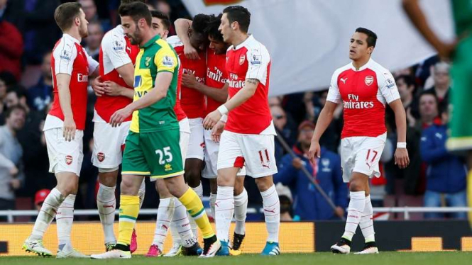 Pemain Arsenal, Danny Welbeck, cetak gol lawan Norwich