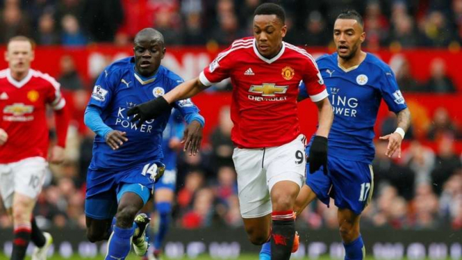 Pertandingan Manchester United vs Leicester City.