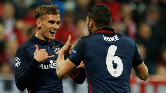 Pemain Atletico Madrid, Antoine Griezmann, rayakan gol