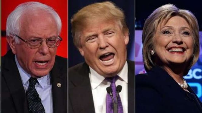 (kiri-kanan): Bernie Sanders, Donald Trump dan Hillary Clinton