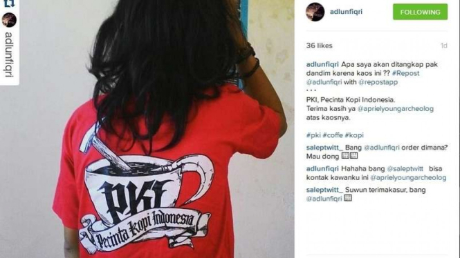 Adlun Fiqri, pengguna kaos Pecinta Kopi Indonesia yang dianggap menyebarkan paham komunisme, Rabu (11/5/2016)